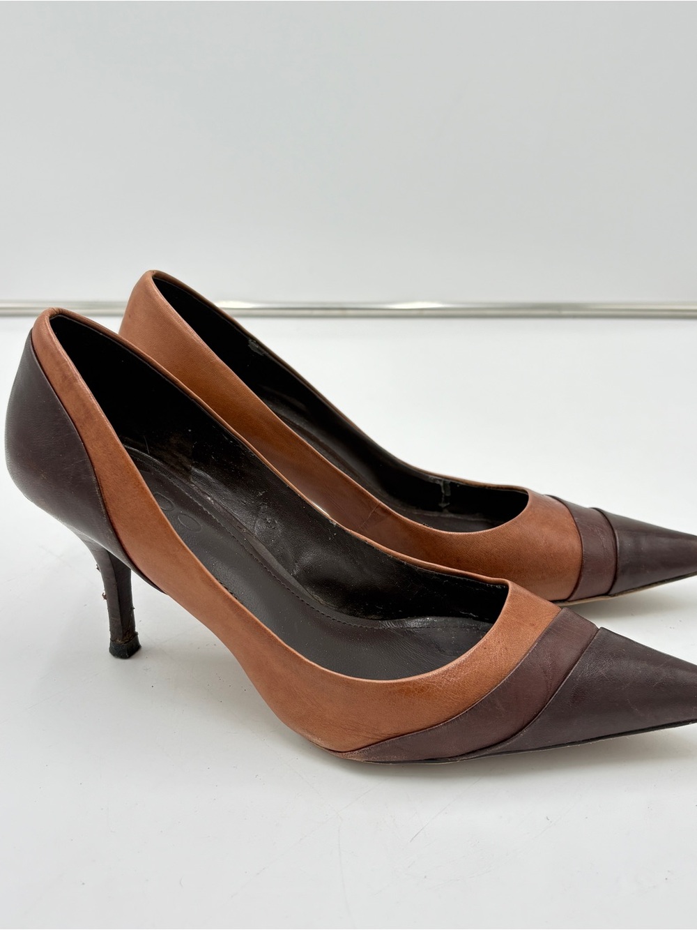 Vintage Y2K Whimsigoth Aldo Brown Leather Patchwork Color Block Heels Pumps 36/6